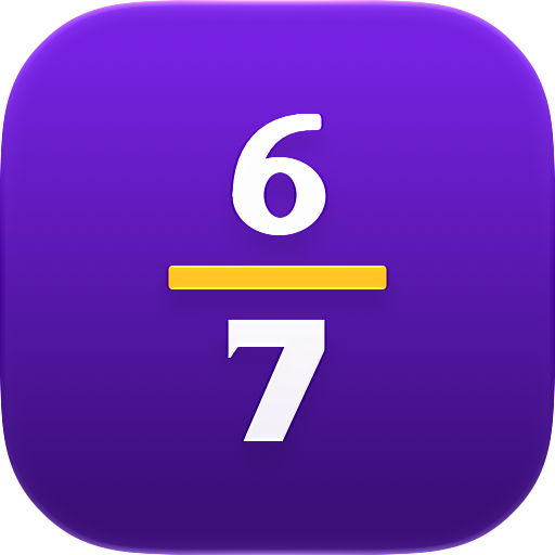The ExaCalc icon: the fraction 6 over 7 in white on violet, with a gold fraction bar